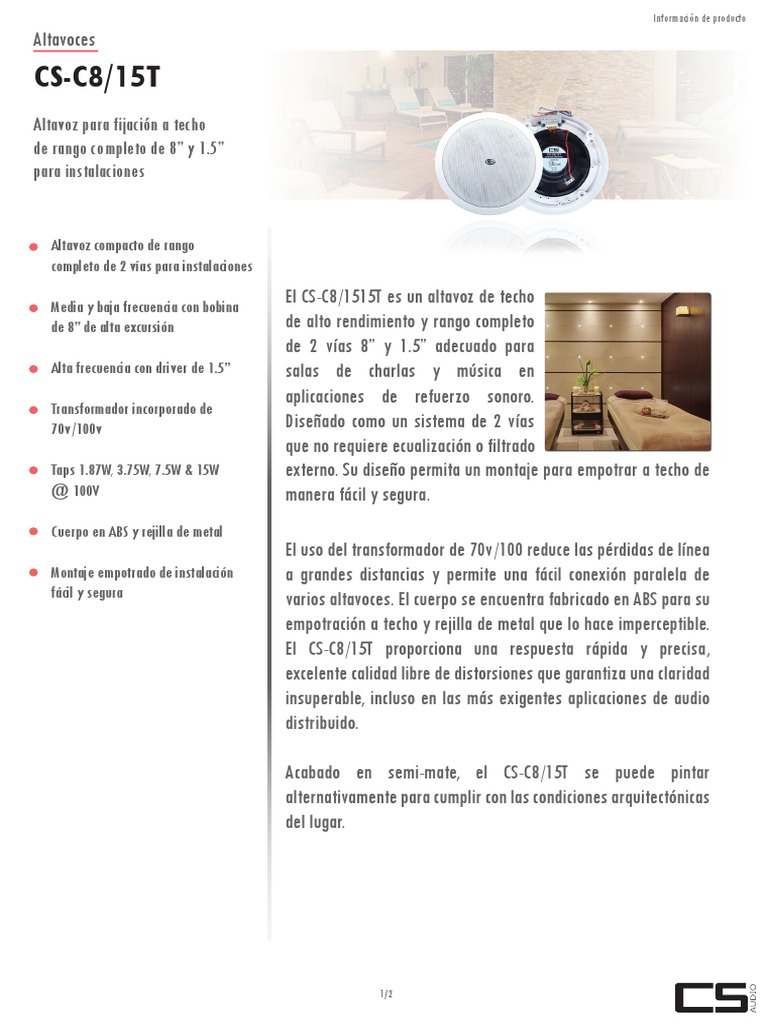 Ficha Tecnica CS AUDIO Altavoz CS-C8:15T | PDF | Altoparlante | Bienes ...