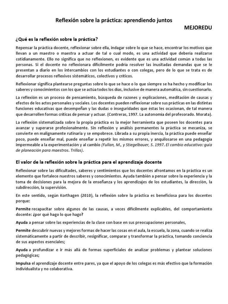 Reflexión Sobre La Práctica | PDF | Enseñando | Maestros