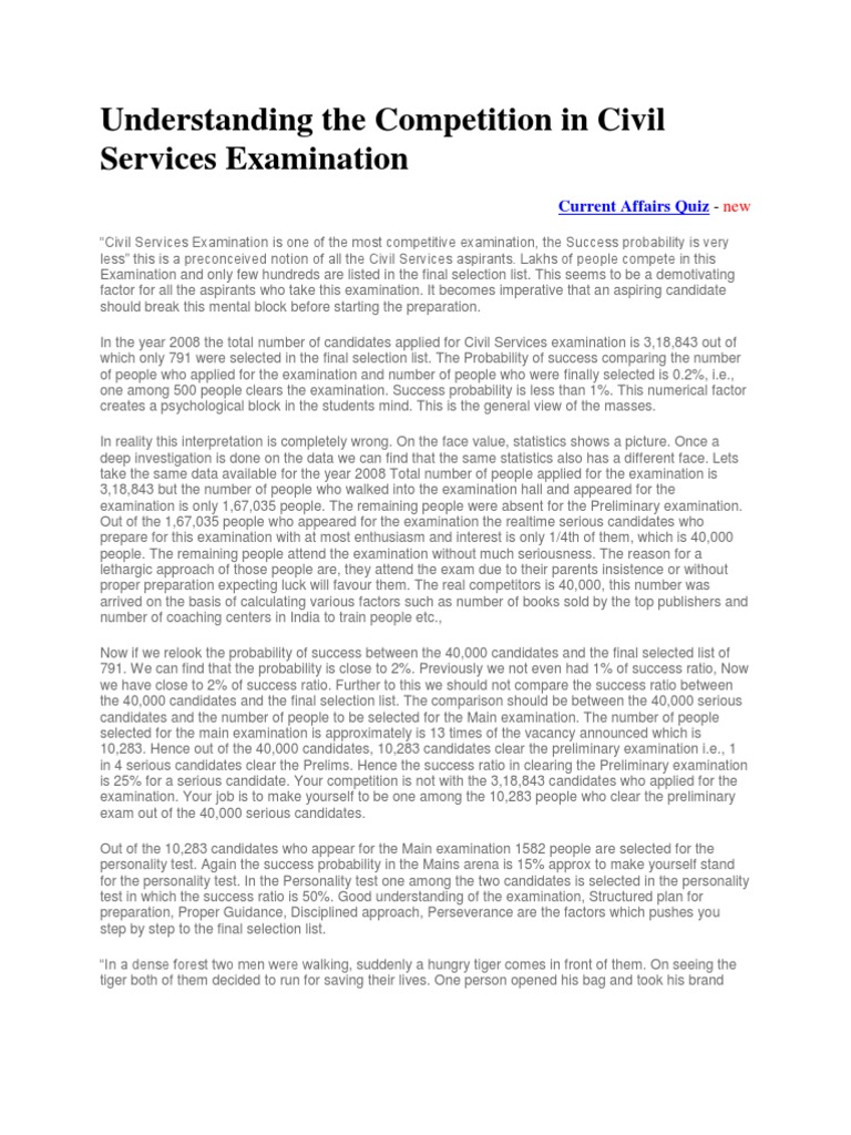 Understanding The Competition in Civil Services Examination PDF Civil Service Test