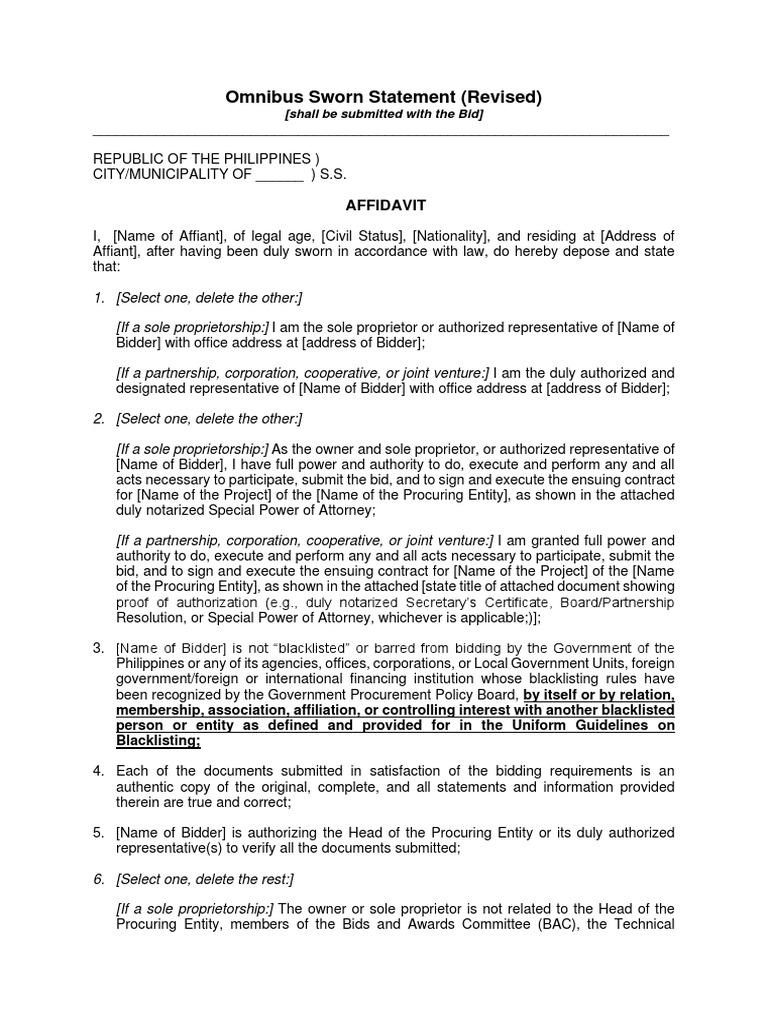 Bid Submission Affidavit and Declaration | PDF | Affidavit | Taxes