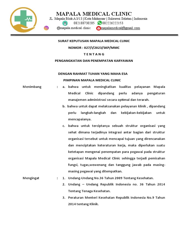 Pengangkatan Karyawan Mapala Clinic | PDF | Bisnis