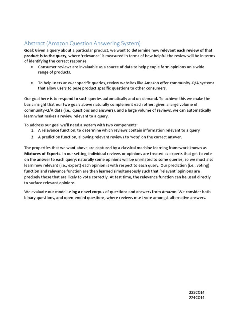 Abstract Amazon QA System PDF