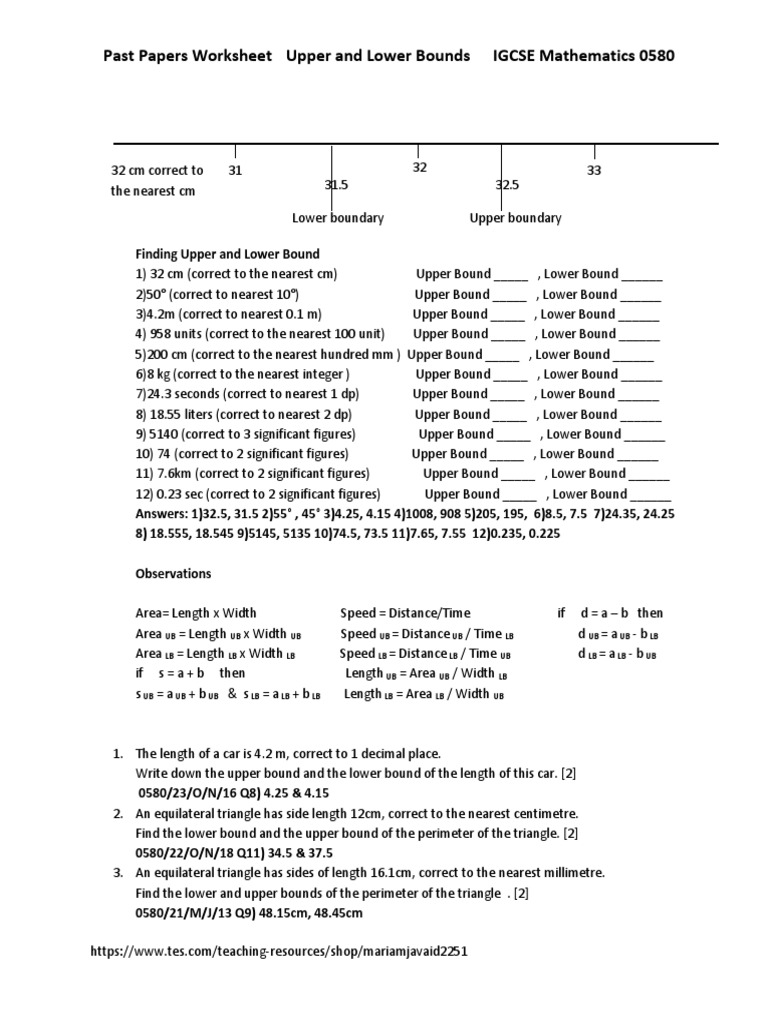 Upper and Lower Bounds Worksheet | PDF | Area | Length