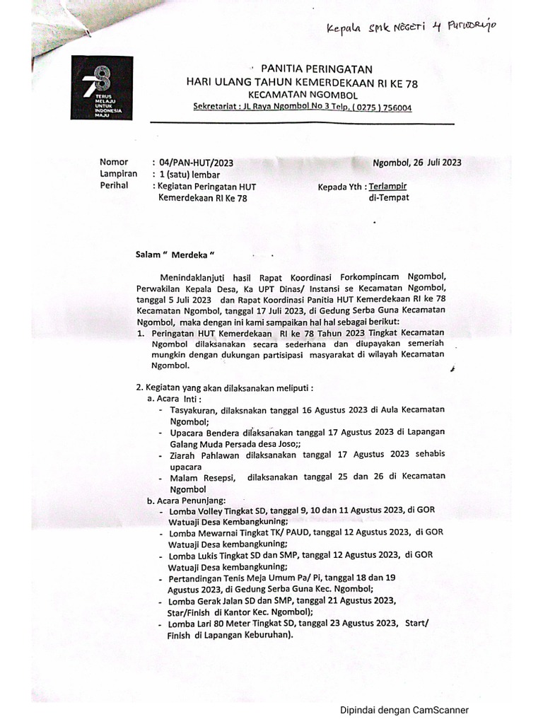 Surat Kegiatan HUT RI | PDF