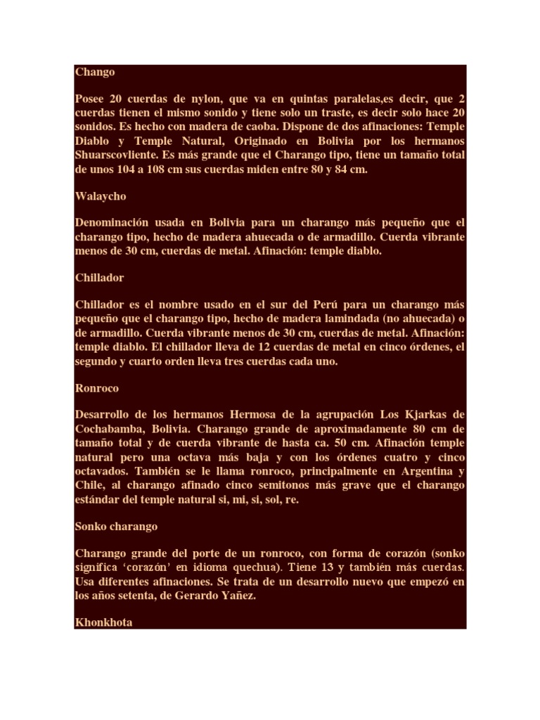 Tipos y afinaciones del charango | PDF | Instrumentos musicales ...