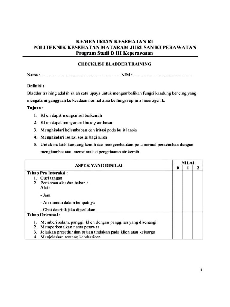 Checklist Bladder Training PDF
