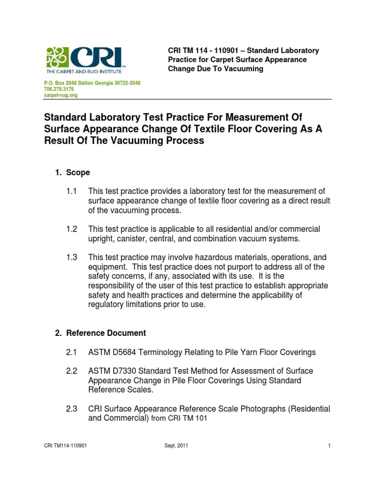 CRI Test Method 114 PDF Vacuum Cleaner Flooring
