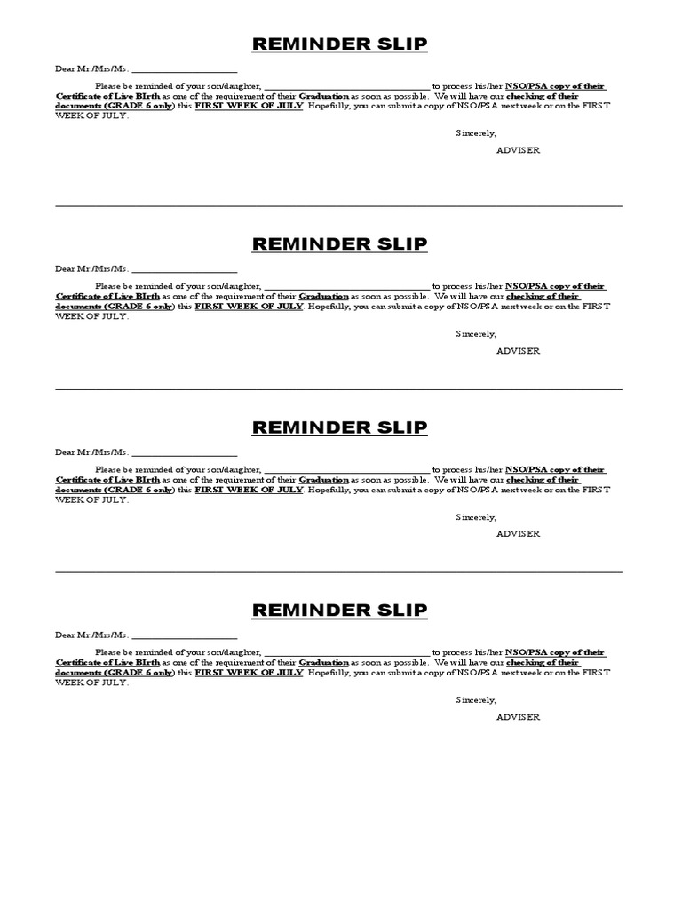 Reminder Slip | PDF
