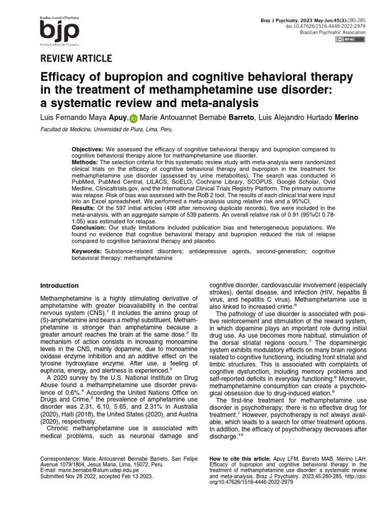 Bupropion and CBT for Methamphetamine Use | PDF | Cognitive Behavioral ...