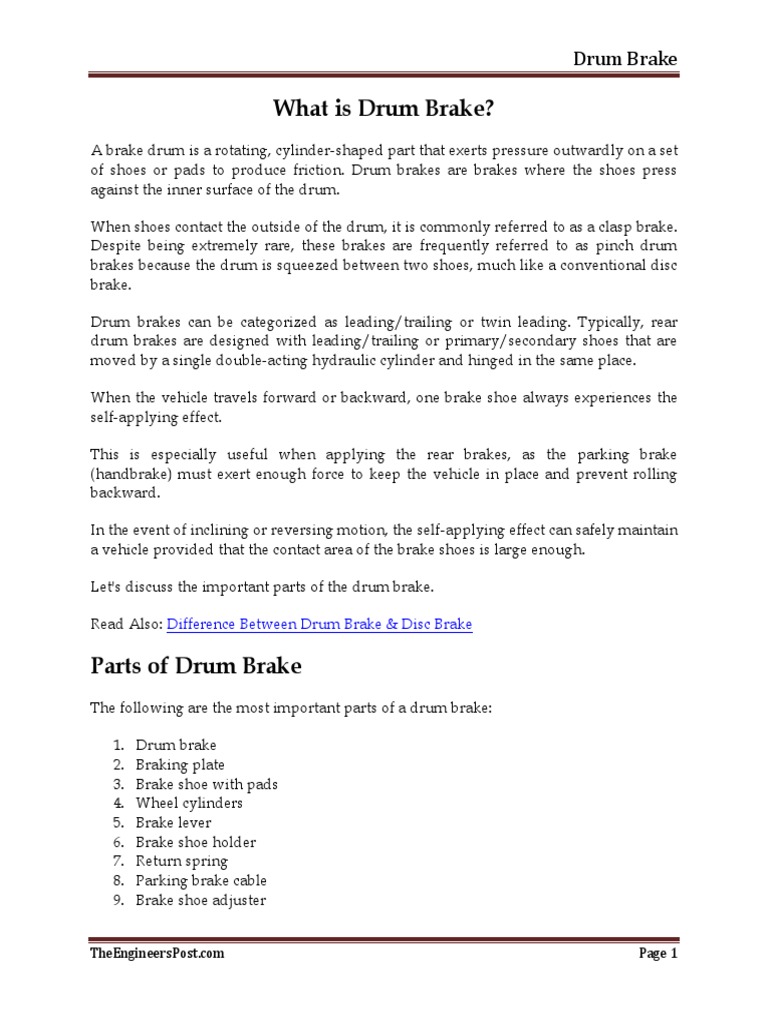 Types & Working of Drum Brake PDF Brake Transportation Engineering