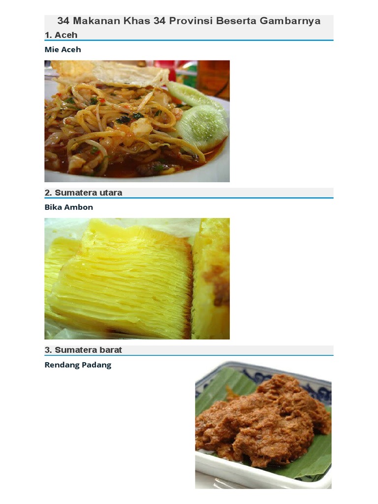 34 Makanan Khas 34 Provinsi Beserta Gambarnya | PDF