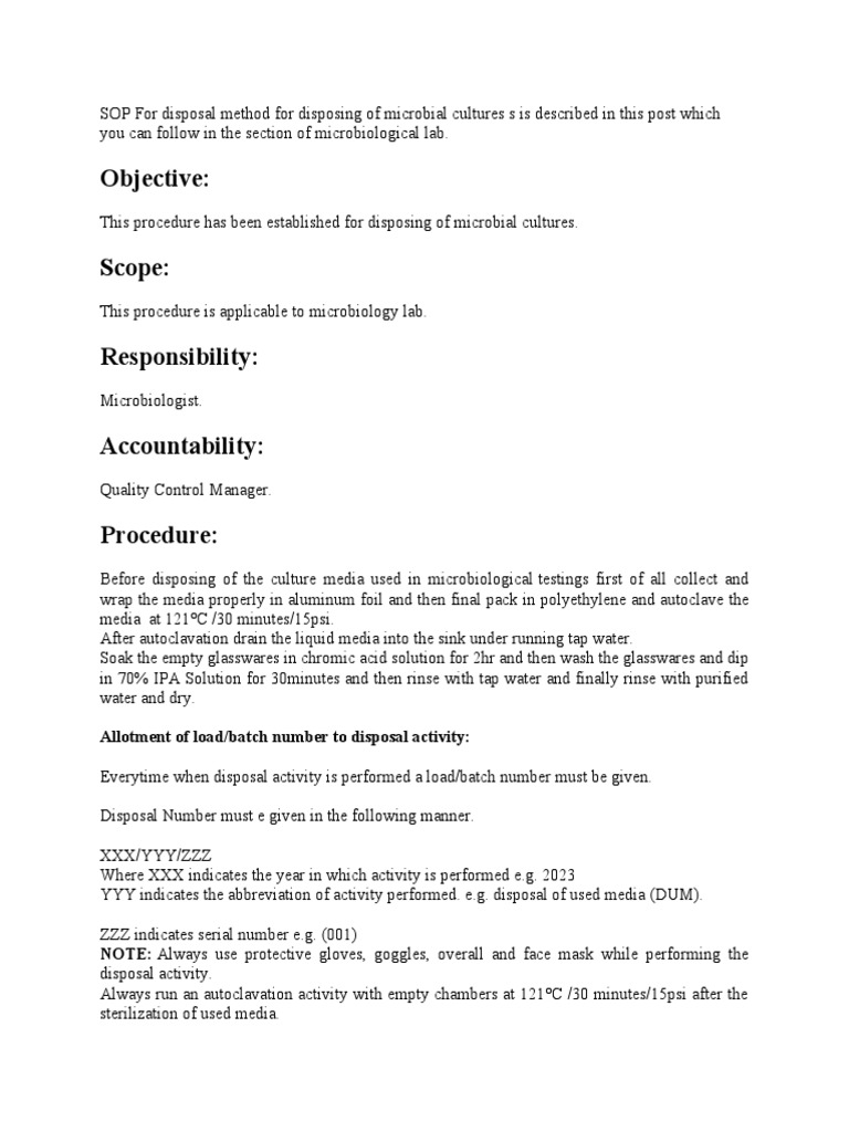 SOP For Disposal of Microbial Culture PDF