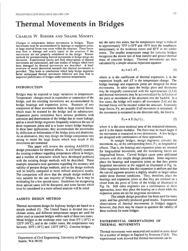Thermal Movement in Bridges - 1991 Paper | PDF