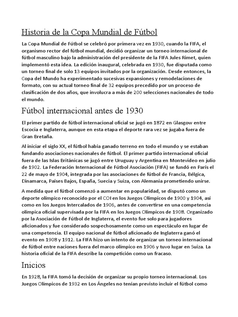 Historia de la Copa Mundial de Fútbol | PDF | FIFA | Asociación de Futbol