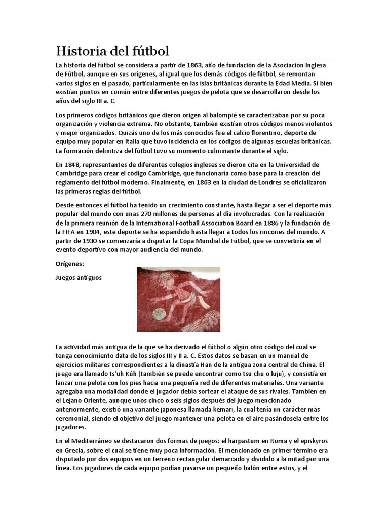 Historia del fútbol: Orígenes y evolución | PDF | Asociación de Futbol ...