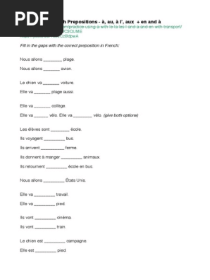 Exercices sur les prépositions françaises | PDF | Arts du langage