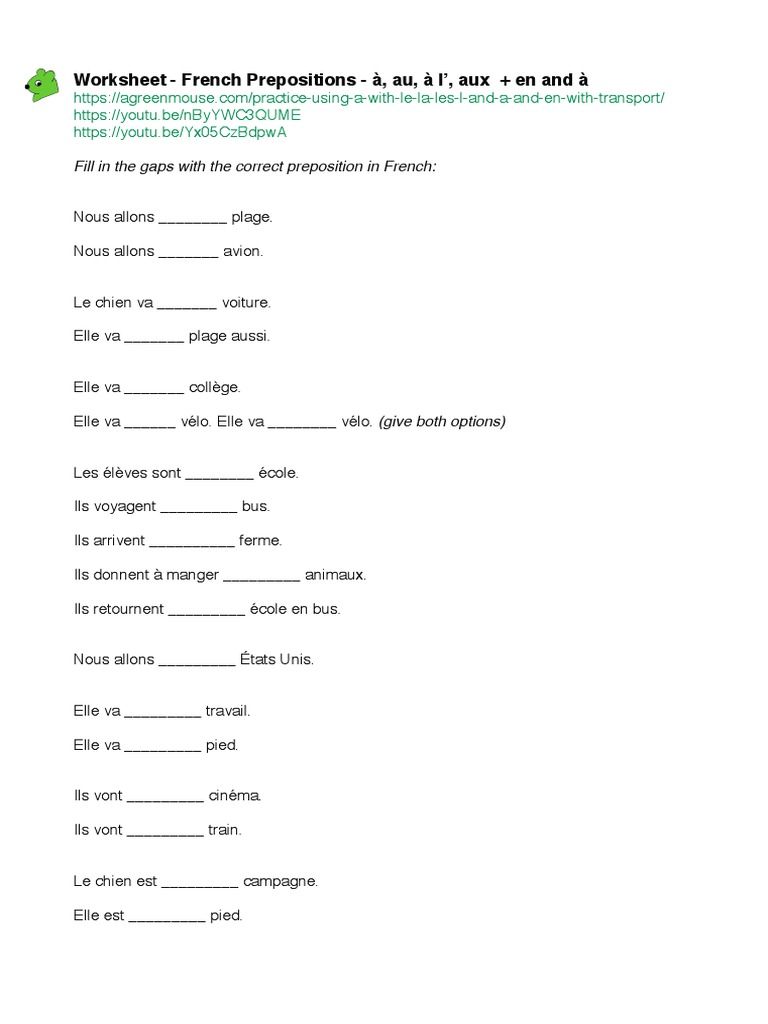 Exercices sur les prépositions françaises | PDF | Arts du langage