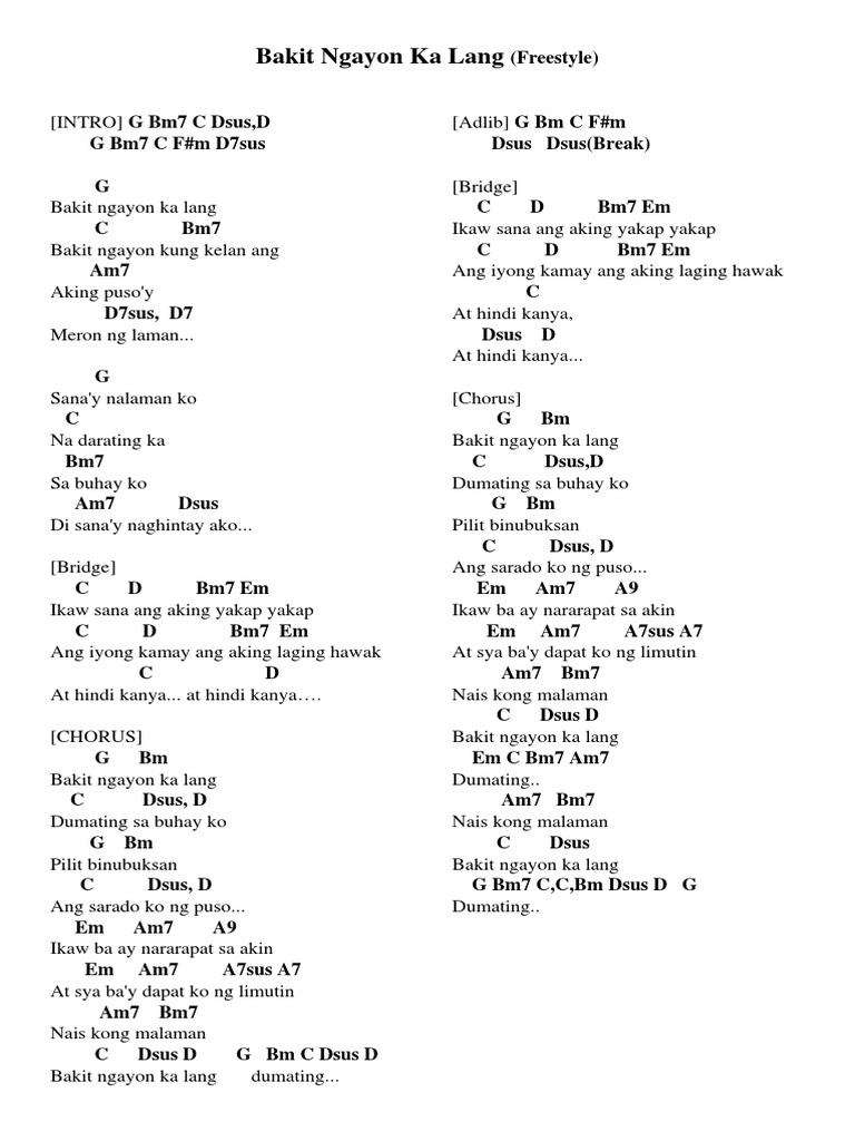 Bakit ngayon ka lang freestyle guitar chords pdf