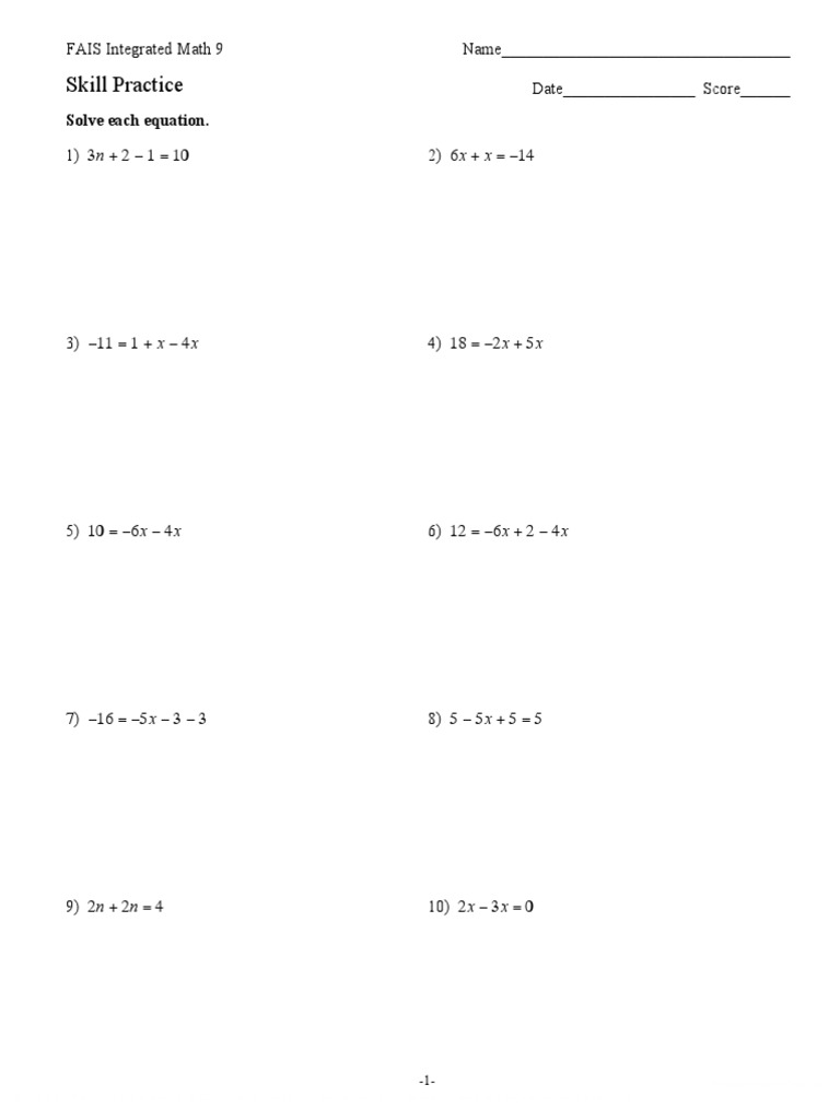 Gr 9 multi step equations pdf