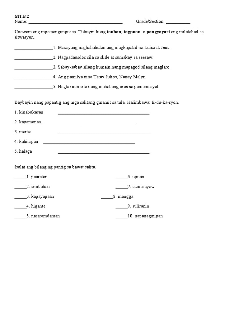 MTB Grade 2 Summative First Quarter | PDF