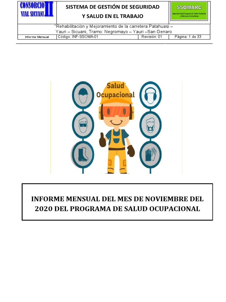 Informe Mensual Salud Ocupacional Noviembre 2020 | PDF | Seguridad y ...