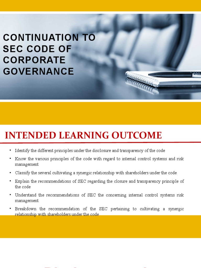 Continuation of sec code of corporate governance pdf corporate