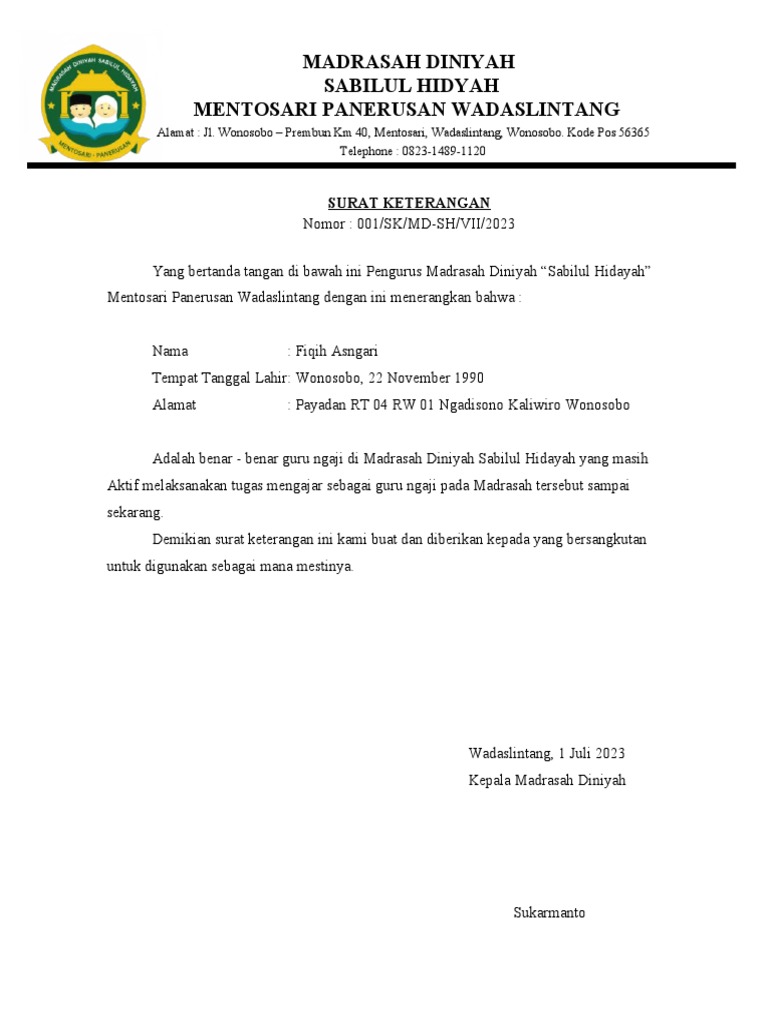 Surat Keterangan Aktif | PDF