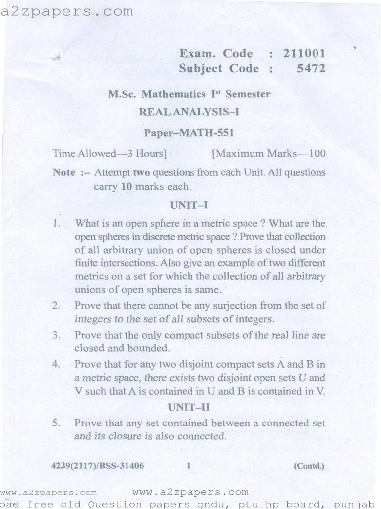 Real Analysis I Exam Questions | PDF | Continuous Function | Set ...