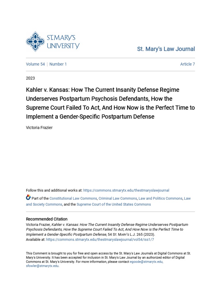Kahler v. Kansas PDF Insanity Defense Mens Rea