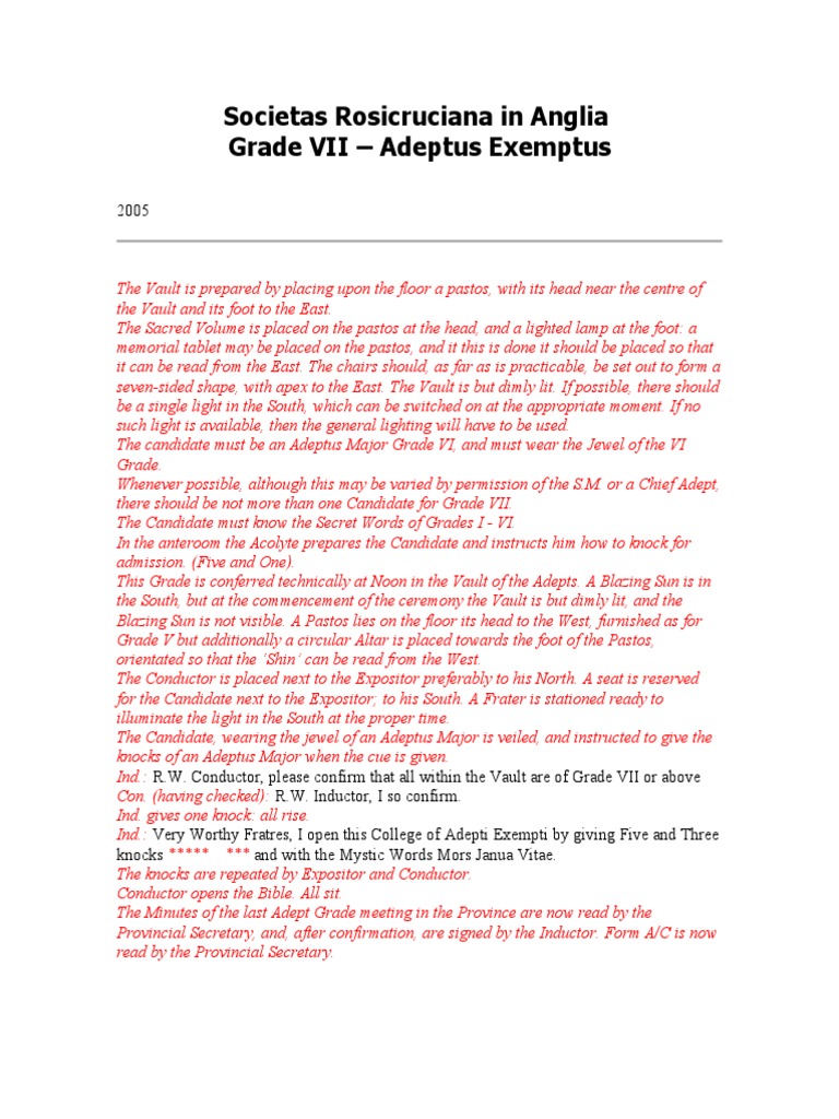 Grade VII: Adeptus Exemptus Ceremony | PDF | Conscience | Religious ...