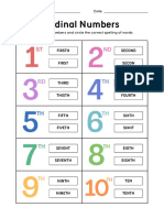 White Colorful Ordinal Numbers Vocabulary Worksheet