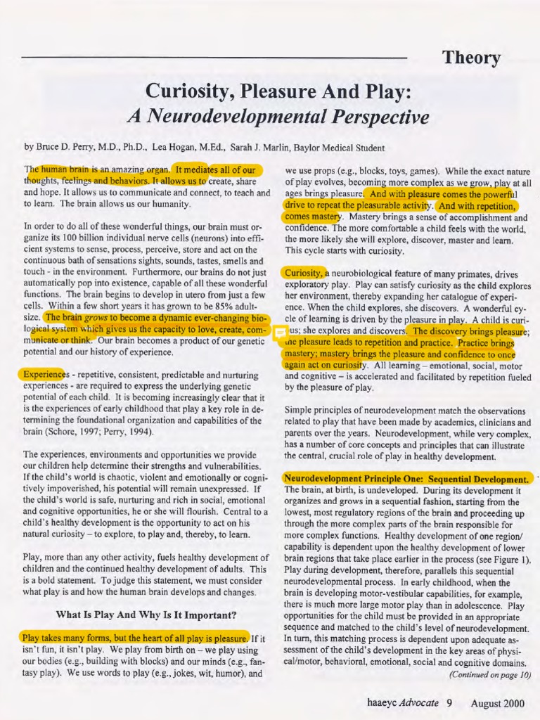 Curiosity Pleasure And Play A Neurodevelopmental Perspective Pdf