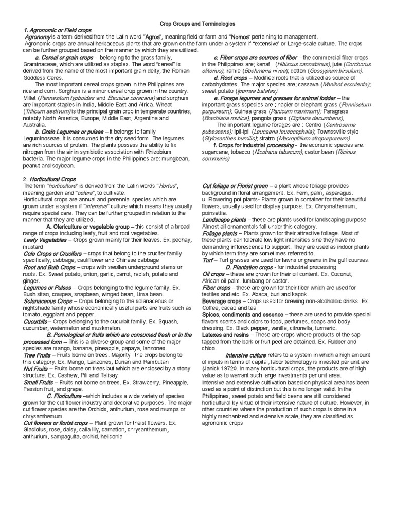 Crop groups and terminologies pdf cereals legume