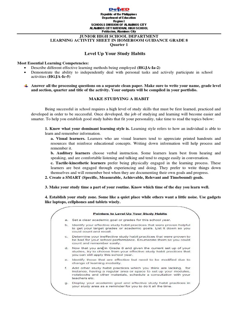 Grade 8 Homeroom Guidance Activities | PDF | Disciplines | Learning