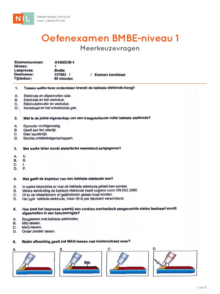 1 BMBE - Niveau 1 Oefenexamen Vragen - en - Antwoorden 2021 | PDF