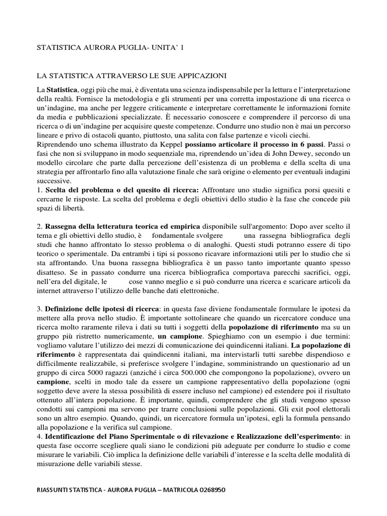 Statistica Riassunto | PDF