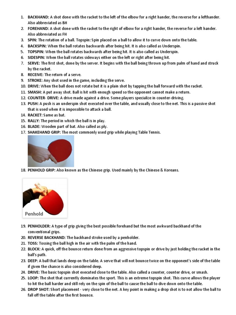 Terminologies Table Tennis PDF Table Tennis Sports And
