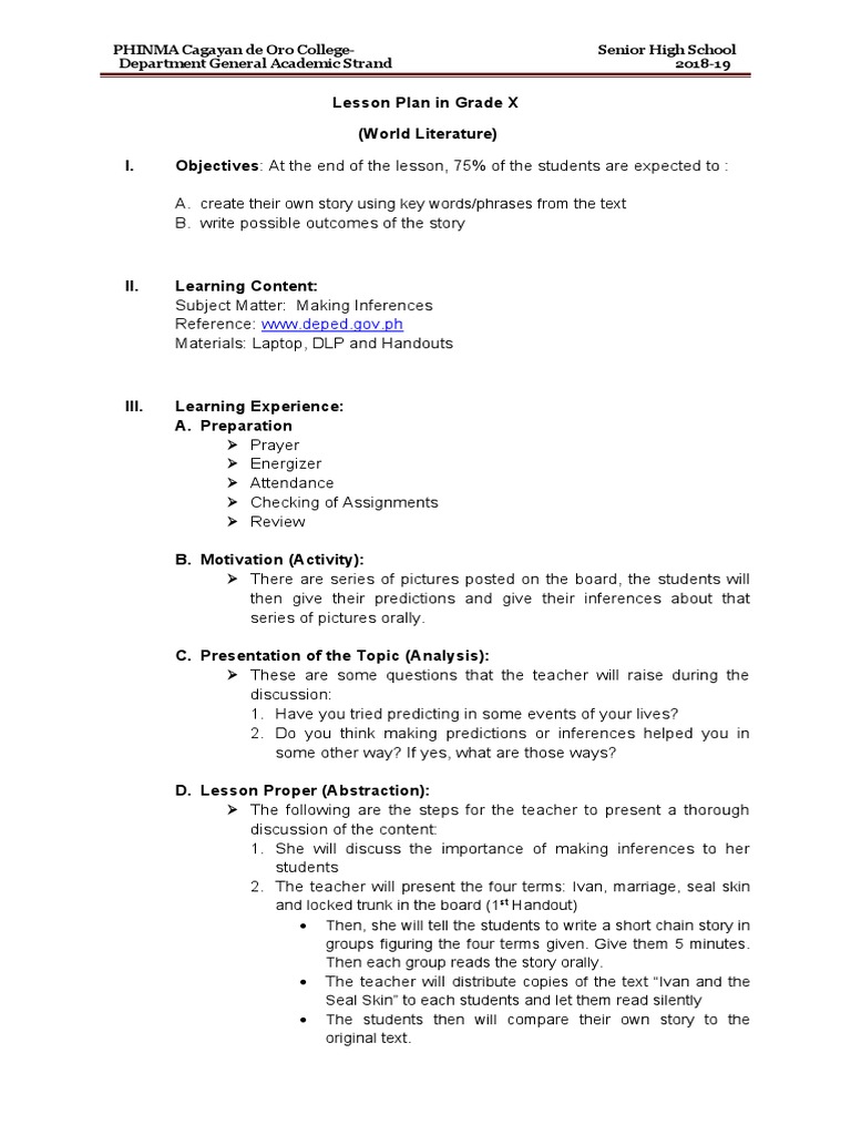 Lesson Plan Sample | PDF | Lesson Plan | Cognitive Science