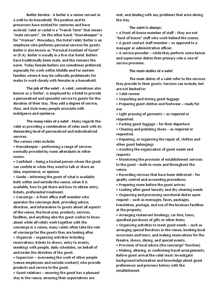 Butler Service NOTES | PDF