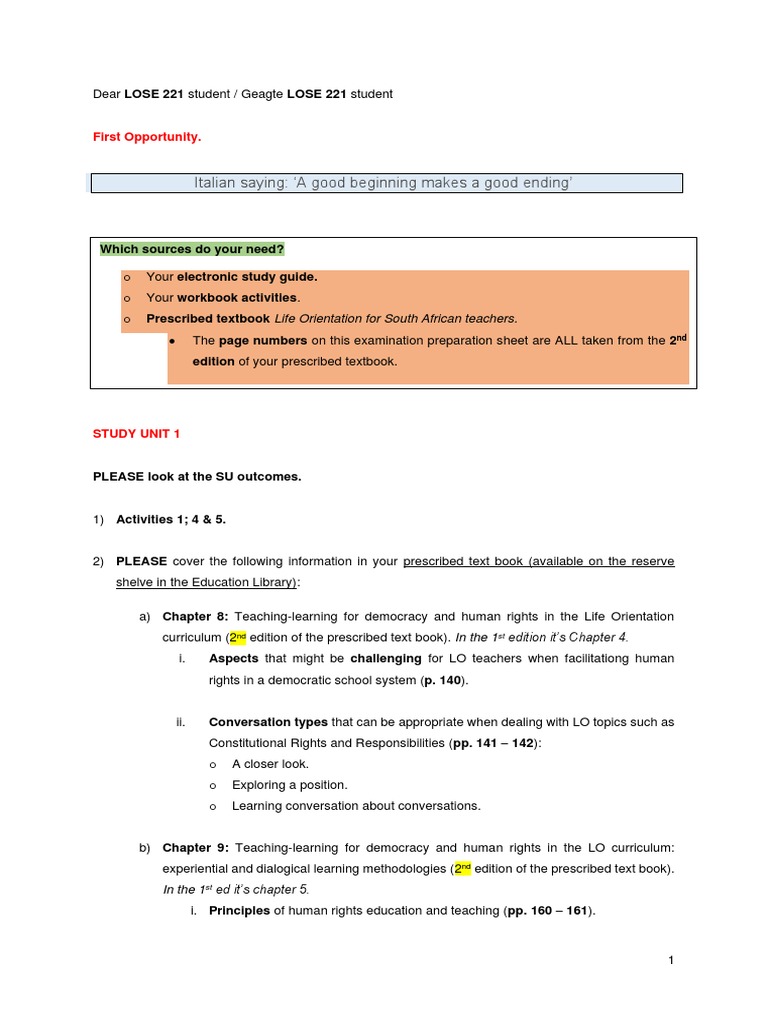 LOSE 221 Study Unit 1 Overview | PDF | Textbook | Books