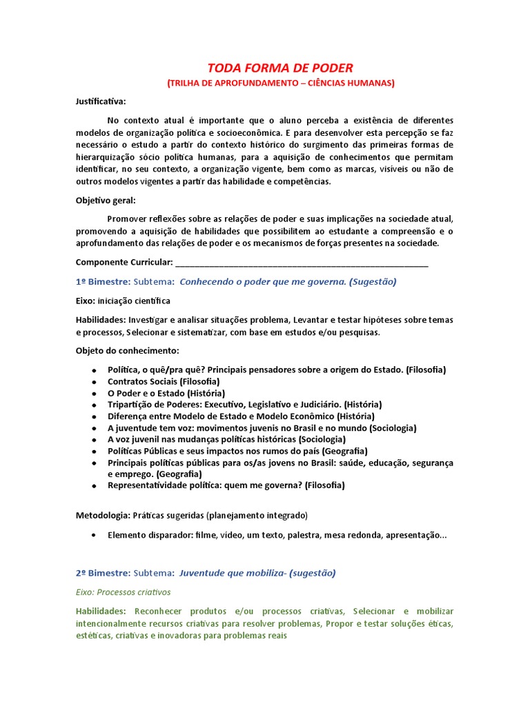 Toda Forma de Poder - Planejamento | PDF | Sociologia | Estado
