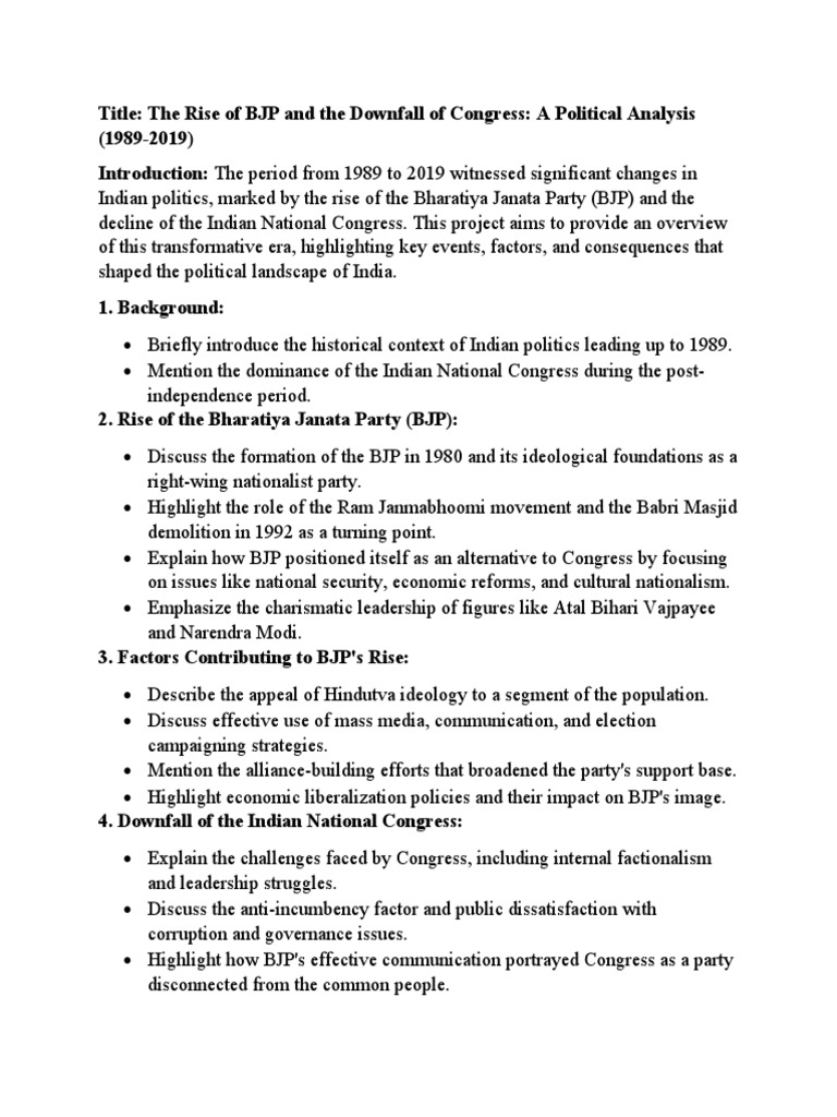 The Rise of BJP and The Downfall of Congress A Political Analysis (1989 ...
