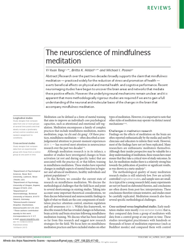 The Neuroscience Of Mindfulness Meditation Pdf Mindfulness Meditation
