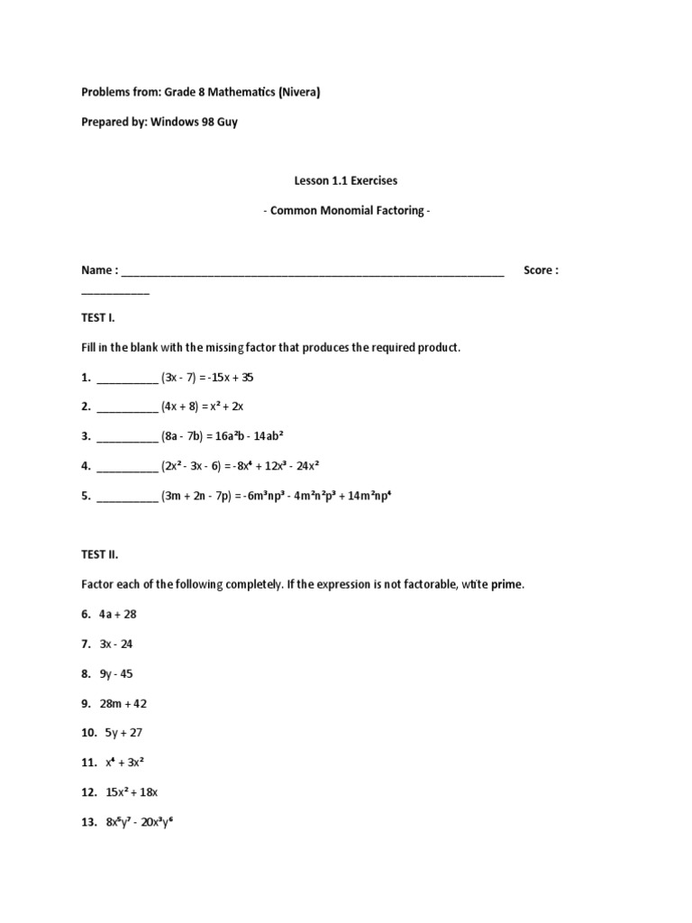 Factoring Polynomials with Algebra Tiles | PDF