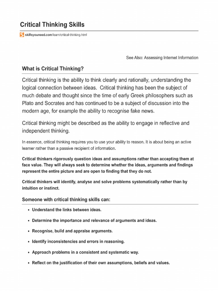 Critical thinking skillsyouneed pdf