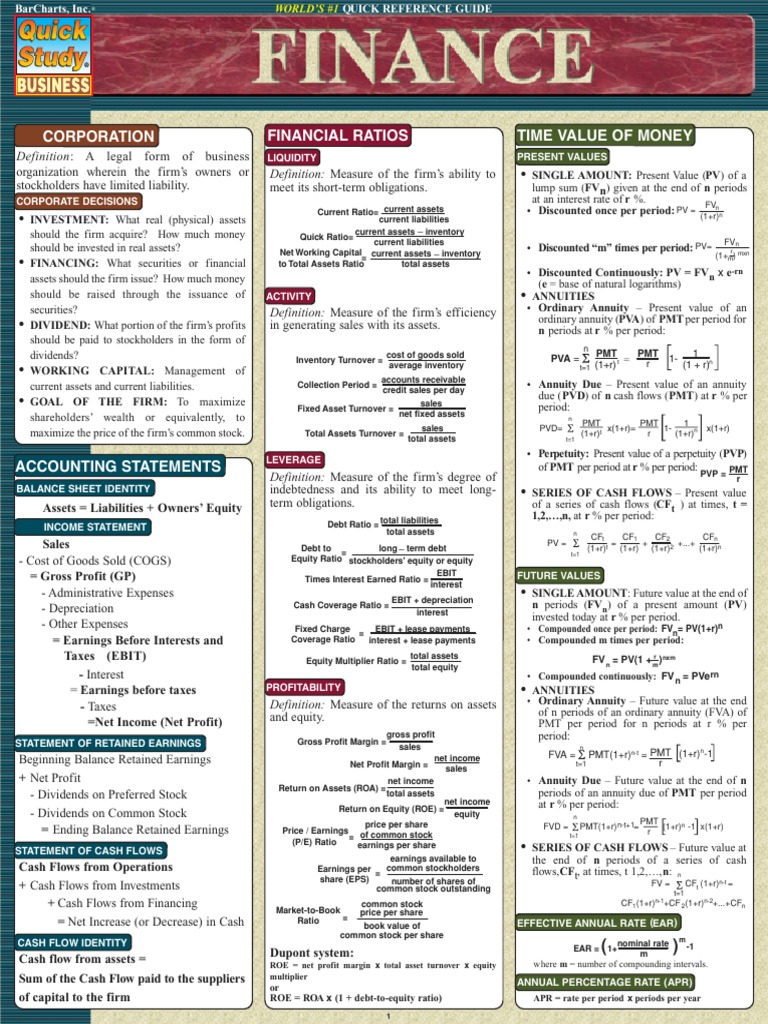 Finance cheat sheet quick study pdf