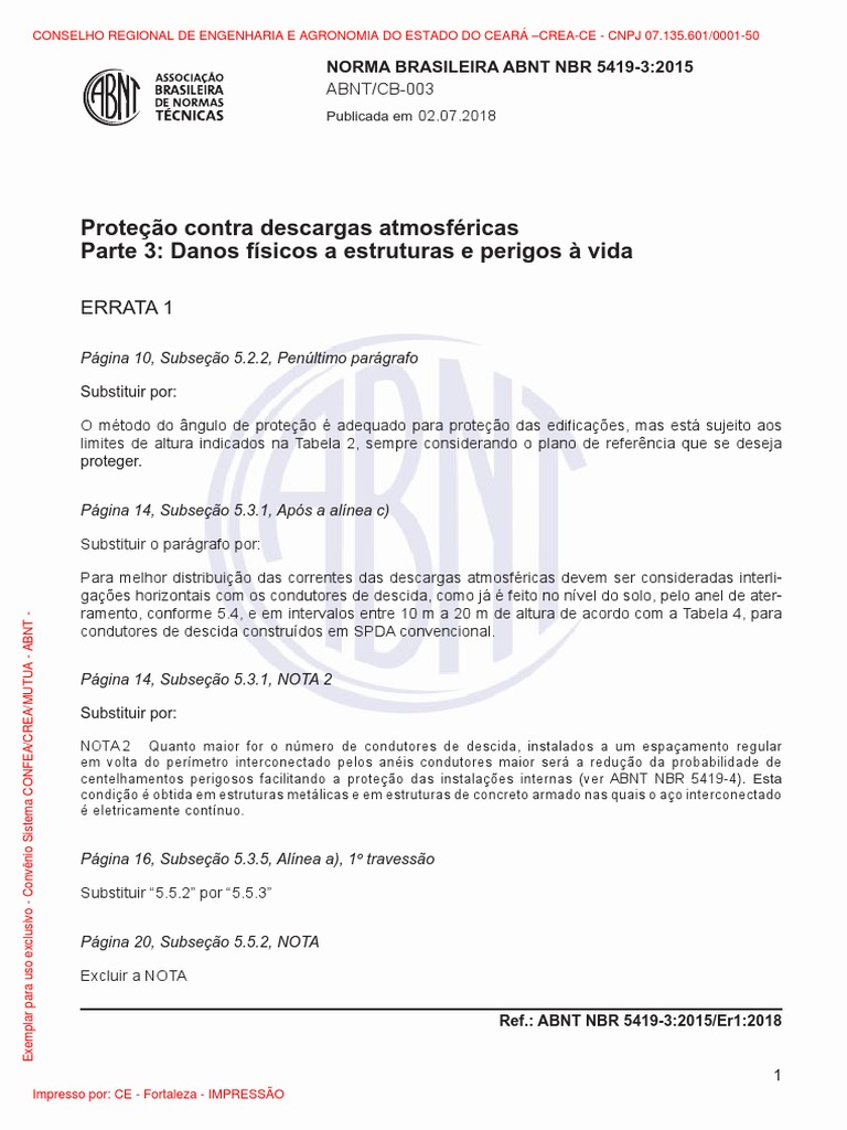 Errata da NBR 5419-3:2015 | PDF | Ciências Físicas