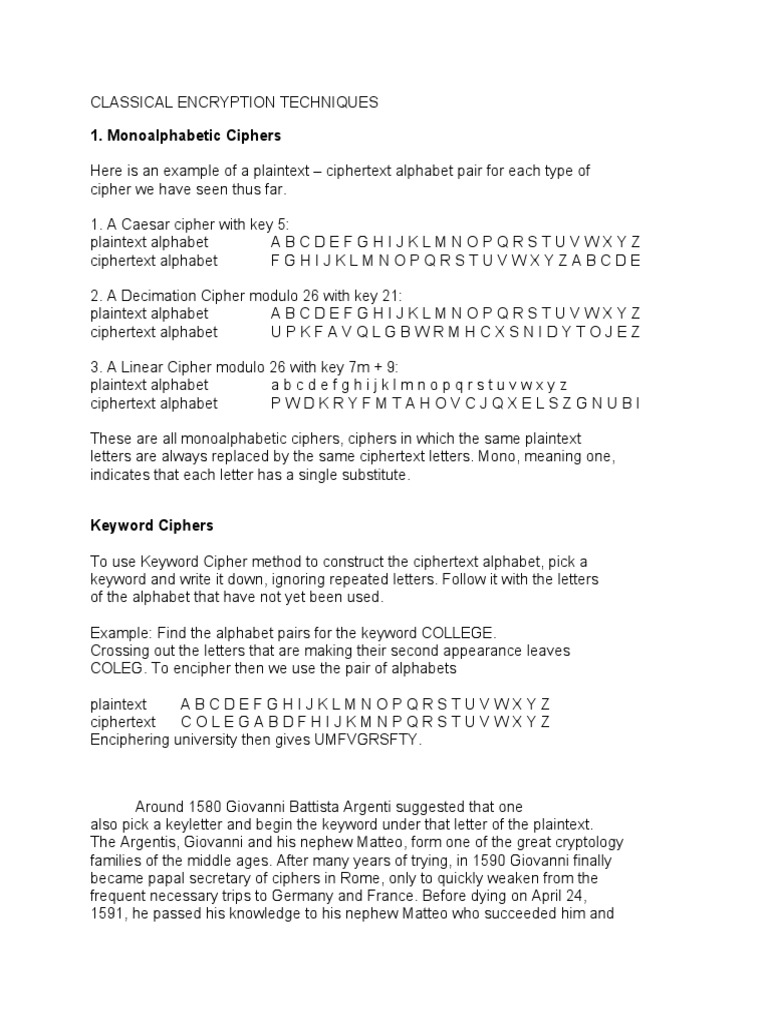 Classical Encryption Techniques | PDF | Secrecy | Applied Mathematics