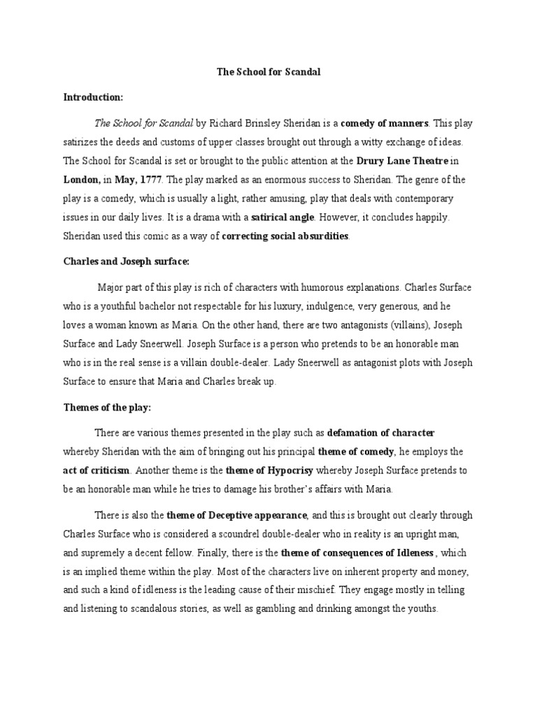 Analysis of Sheridan's The School for Scandal | PDF