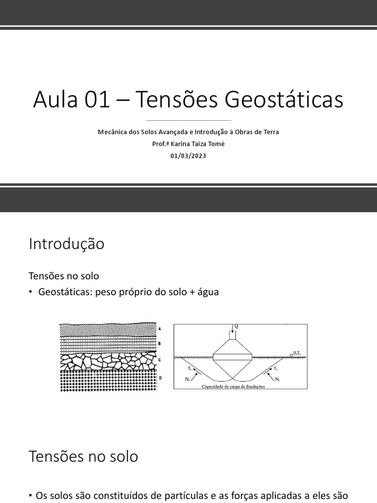 Aula 1 - Tensões Geostáticas | PDF | Estresse (Mecânica) | Solo
